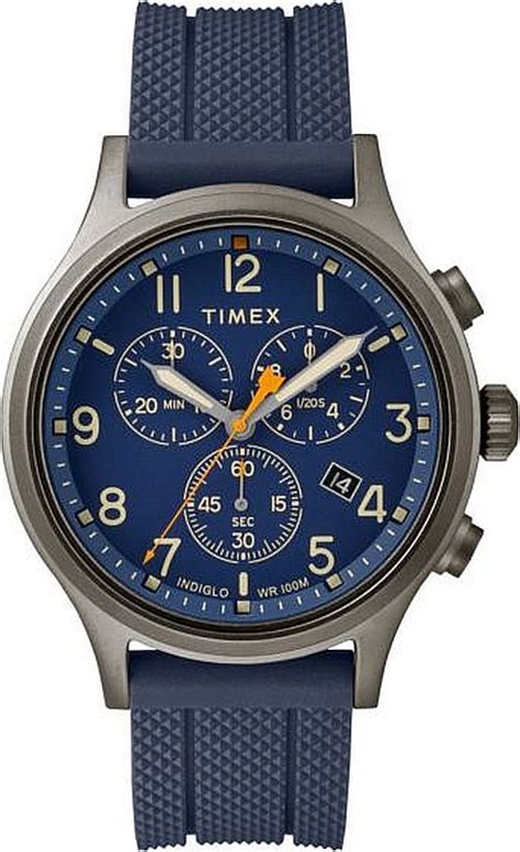 Men S Timex Military Allied Classic Chronograph Blue Silicone Watch