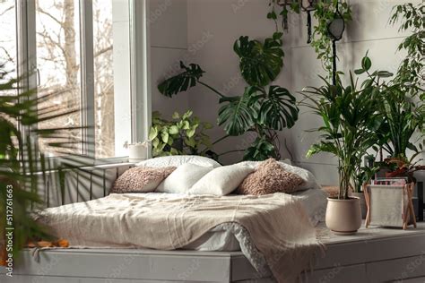 Cozy Bright Bedroom With Indoor Plants Home Interior Design Biophilia