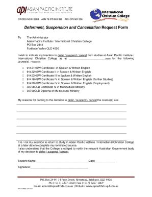 Fillable Online Deferment Suspension And Cancellation Request Form Fax