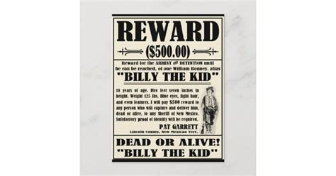 Billy the Kid Wanted Poster Postcard | Zazzle