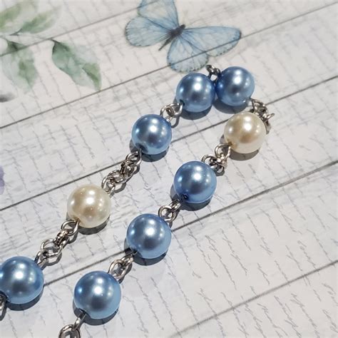 St MICHAEL CHAPLET Blue Pearl And Cream Pearl Beads W Instruction