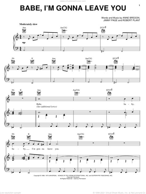 Babe I M Gonna Leave You Sheet Music For Voice Piano Or Guitar