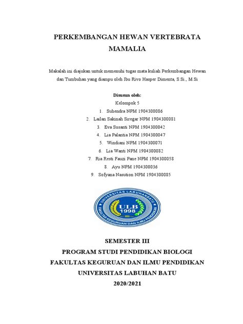 Makalah Tentang Perkembangan Hewan Vertebrata Mamalia 1 Pdf