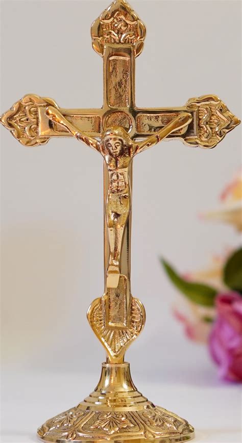 Standing Crucifix Brass Table Altar Blessing Crucifix Croce Etsy