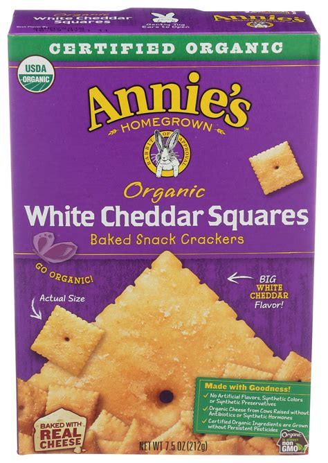 Annies Homegrown Organic White Cheddar Squares Cracker 7 5 Ounce 12 Per Case