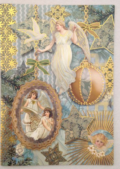 Punch Studio Christmas Cards Set Of 8 Angels Dimensional Gold Blue