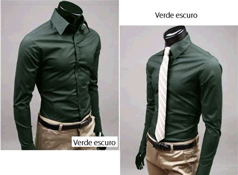 Camisa Social Manga Longa Slim Fit Verde Escuro E Vinho