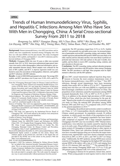 Pdf Trends Of Hiv Syphilis And Hepatitis C Infections Among Men Who Have Sex With Men Msm