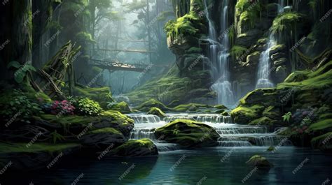 Premium AI Image | Peaceful and Serene Waterfall Scene