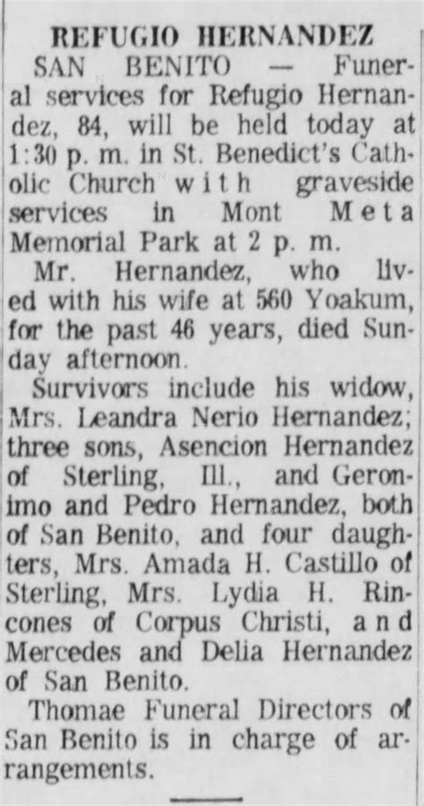 Obituary For Refugio Hernandez