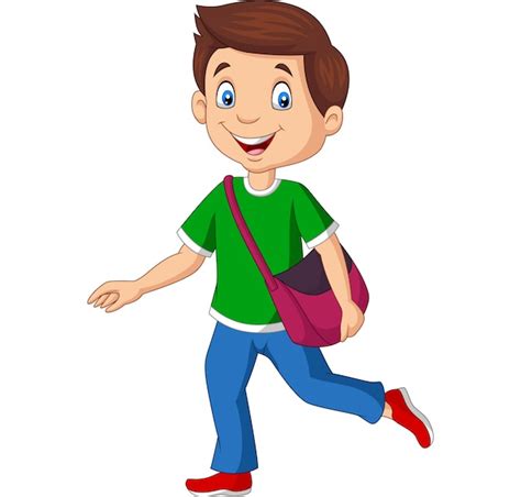 Niño de escuela feliz de dibujos animados con mochila Vector Premium