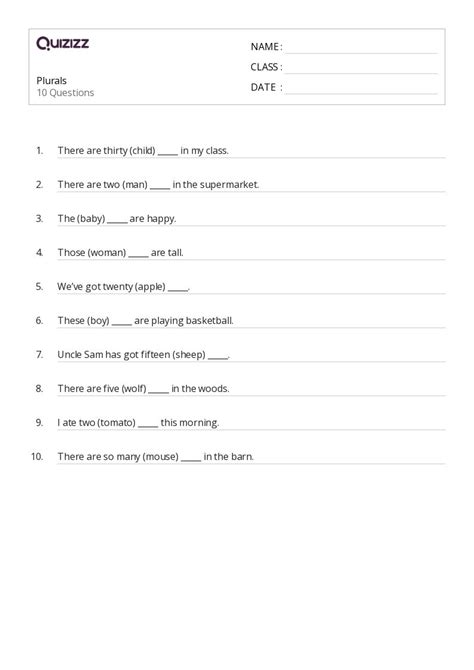 50 Plurals Worksheets For 3rd Class On Quizizz Free And Printable