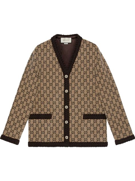 Gucci Gg Intarsia Knit Cardigan Neutrals Editorialist