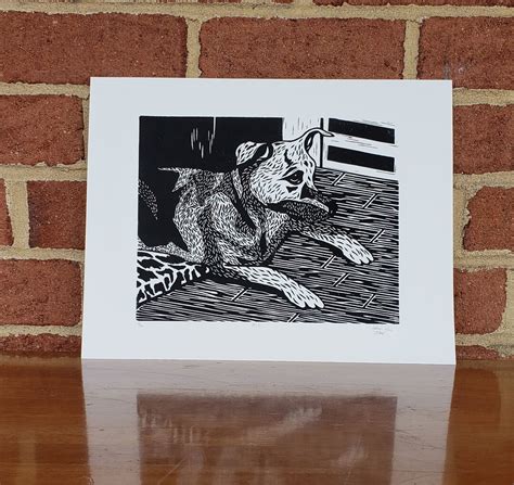 German Shepherd Linocut Print Etsy