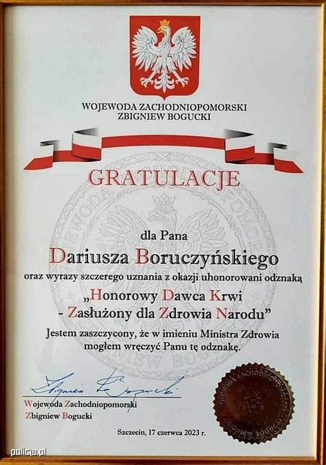 Policjant z garnizonu zachodniopomorskiego wyróżniony odznaką Honorowy