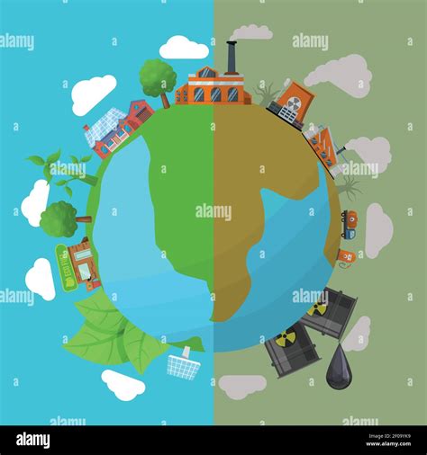 Environmental Colored Pollution Poster Two Types Of Planet Before And After Pollution Vector