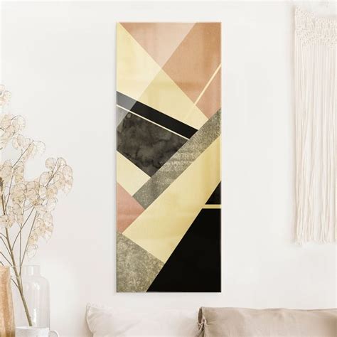 Goldene Geometrie Rosa Schwarz Glasbild Im Hochformat Kaufen