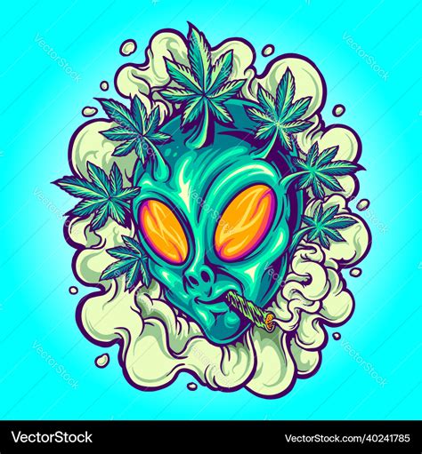 Alien Head Weed Plants Hair Smoke Royalty Free Vector Image