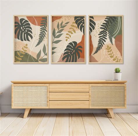 Boho Wall Art Set Set of Three Boho Modern Art Prints Bohemian Decor ...