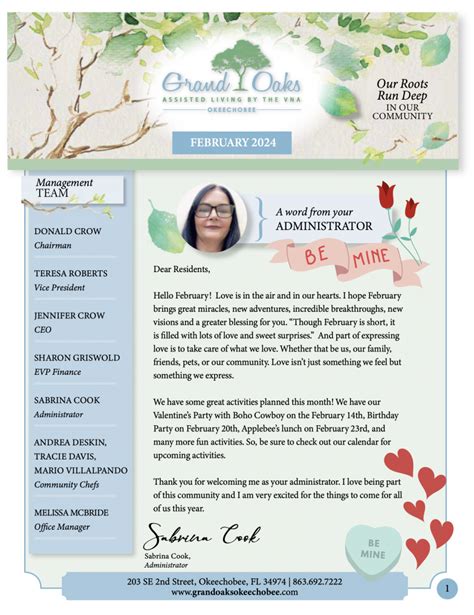 Newsletter Grand Oaks Of Okeechobee Assisted Living Facility