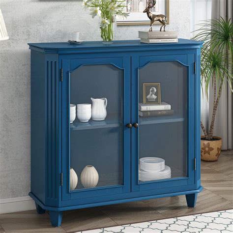 ANBAZAR Navy Blue Sideboard Buffet Cabinet With Cabinets And Tempered