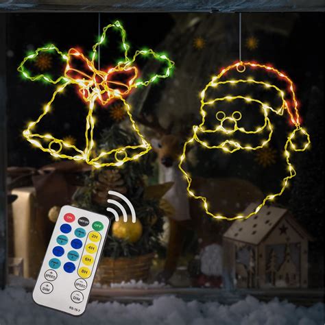 2 Stück Weihnachtsbeleuchtung Fenster Bunt LED Lichterkette mit Timer