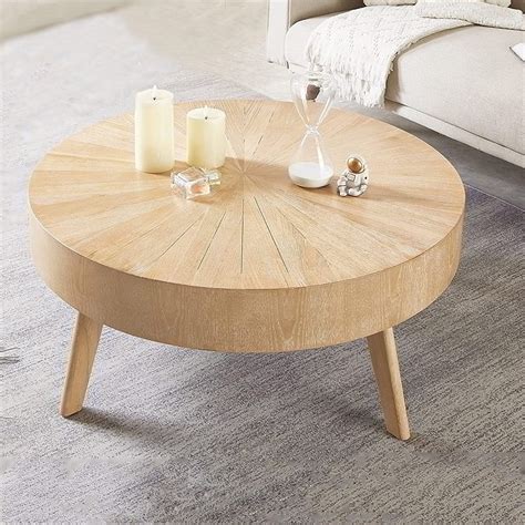 Gexpusm 31 Coffee Table Round WoodFarmhouse Rustic Natural Light