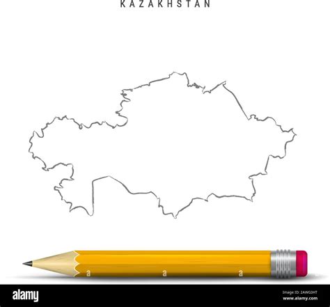 Kazakhstan Freehand Pencil Sketch Outline Map Isolated On White