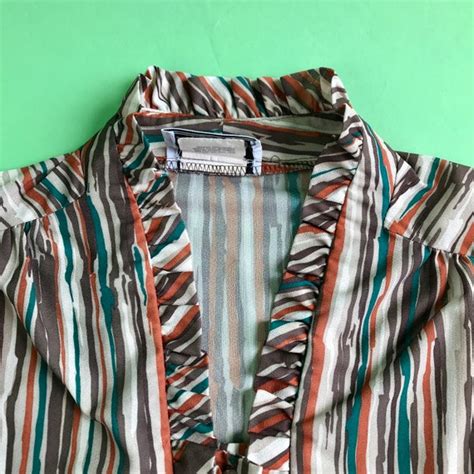 Vintage S Ruffled Striped Secretary Blouse Size M Gem