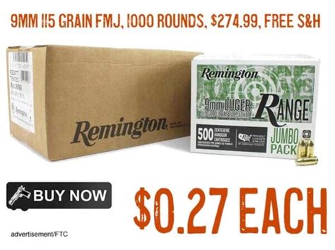 Remington 9mm 115 Grain Fmj 1000 Rnd Jumbo Pack 27499 Free Sandh