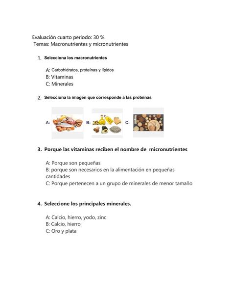 Evaluaci N Macro Y Micronutrientes Worksheet