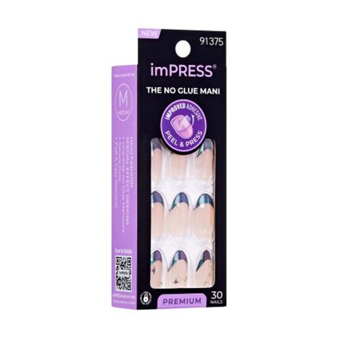 Kiss Impress No Glue Mani Press On Nails Premium Visions Green Med Almond 30 Ct 30 Ct