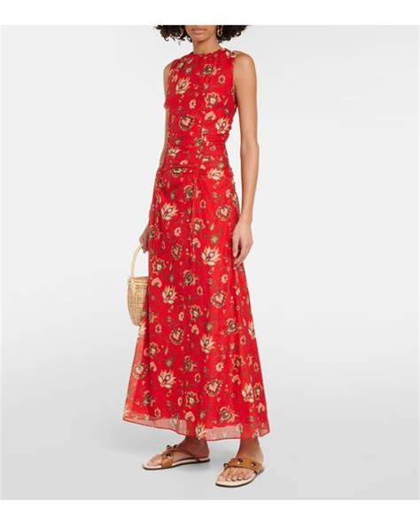 Sir The Label Reyes Printed Cotton And Silk Maxi Dress In Red Lyst