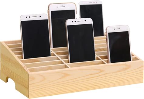 Soporte de madera para teléfono celular caja de almacenamiento para