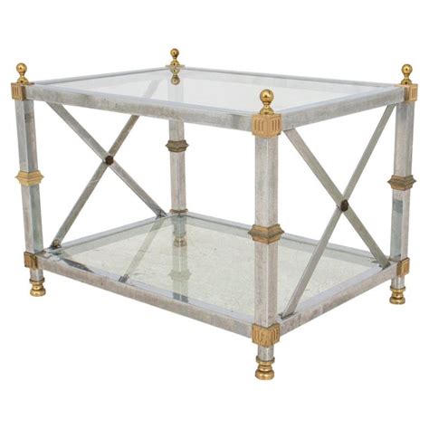 Neoclassical Chrome Brass And Glass Low Table For Sale At 1stdibs