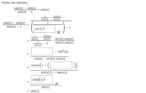 Solved Verify The Identity Sec X 1csc X Cot X Cot X Chegg