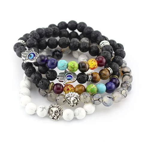 New Natural Mm Black Lava Stone Bracelets Reiki Chakra Healing Balance