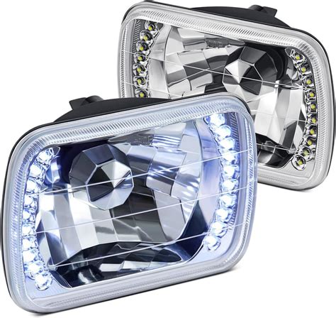 Lumen 7x6 Rectangular Led Headlights Diamond Cut Halo Crystal Chrome Automotive