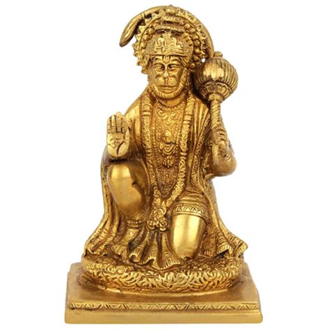 Golden Gold Plated Brass Hanuman Statue Size 8 9 Inch Height For