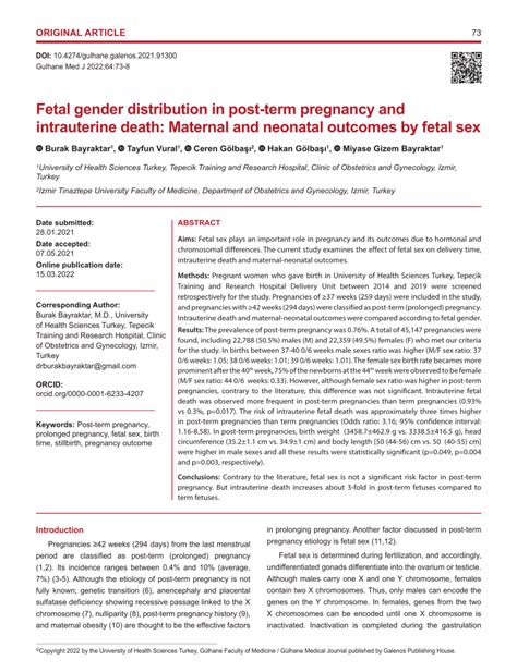 Pdf Fetal Gender Distribution In Post Term Pregnancy And Intrauterine Death Maternal And