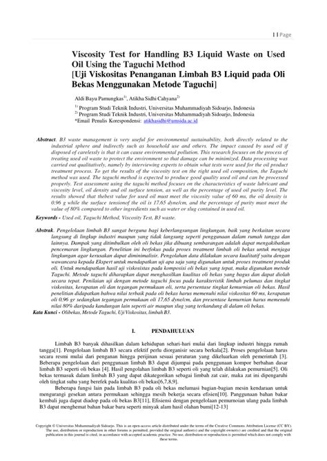 Pdf Viscosity Test For Handling B Liquid Waste On Used Oil Using The