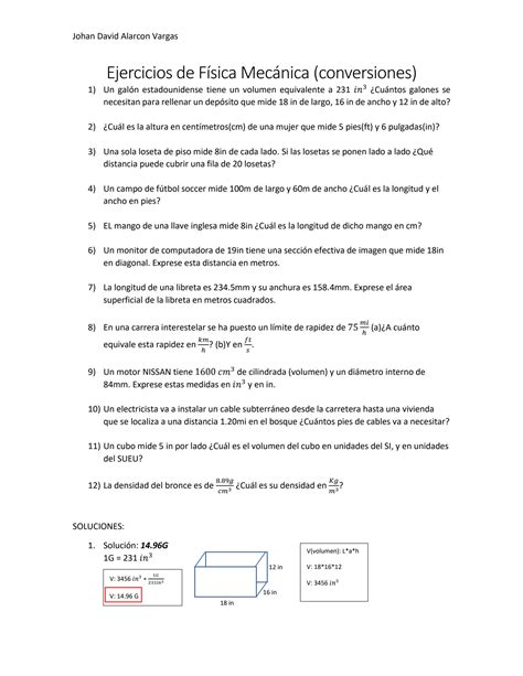 SOLUTION Ejercicios De F Sica Mec Nica Conversiones Studypool