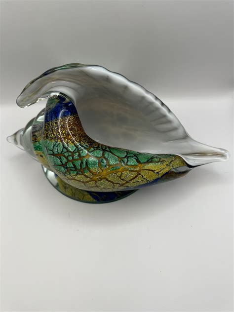 Murano Influenced Blown Glass Conch Shell Large Art Glass Seashell Etsy