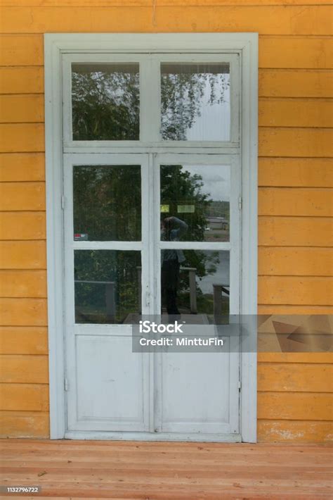 Old White Wooden Door With Stained Glass Stock Photo Download Image