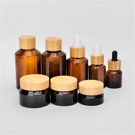 15ml 30ml 60ml 100ml 120ml 200ml Amber Glass Lotion Bottle With Bamboo