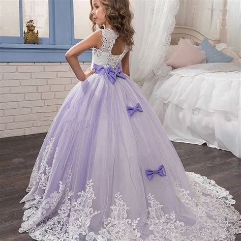 Lilac Ball Gowns Flower Girl Dresses For Weddings Crystal Beaded Lace