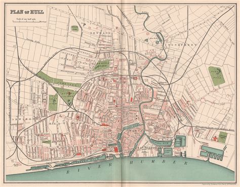 Hull Antique Towncity Map Plan Yorkshire 1893 Old Chart