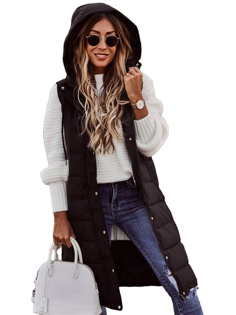 Women Warm Keeping Long Gilet Solid Colour Sleeveless Zipper Puffer