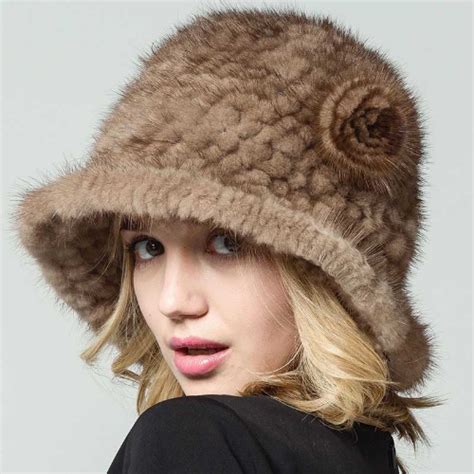 Mink Fur Hat Hand Knitted 100 Real Mink Fur Cap Warm Hat Fashion Cap