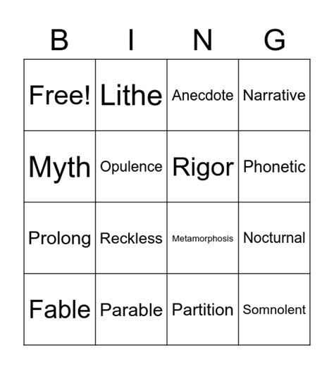 Vocab Week 4 Bingo Card